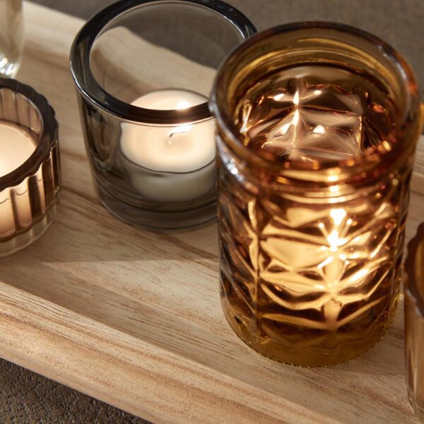 3R Studios Orange and Brown Wooden Tray Candle Holder