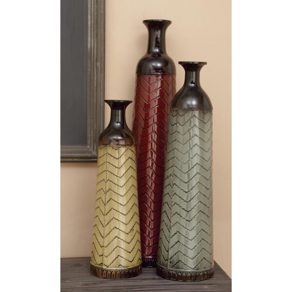 LITTON LANE Chevron Set of 3 Metal Decorative Vase