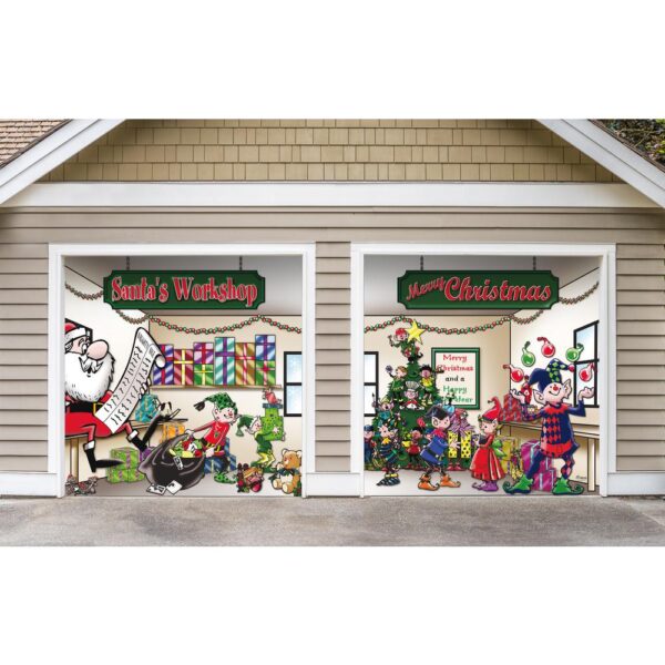 My Door Decor 7 ft. x 8 ft. Santa's Workshop-Outdoor Holiday 2-Car Split Garage Door Decor Mural for Split Car Garage, 2-Graphic Kit