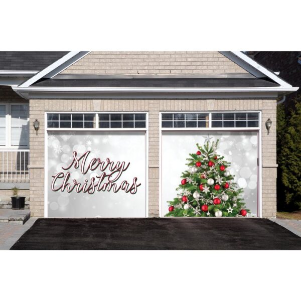 My Door Decor 7 ft. x 8 ft. Merry Christmas Tree-Christmas Garage Door Decor Mural for Split Car Garage