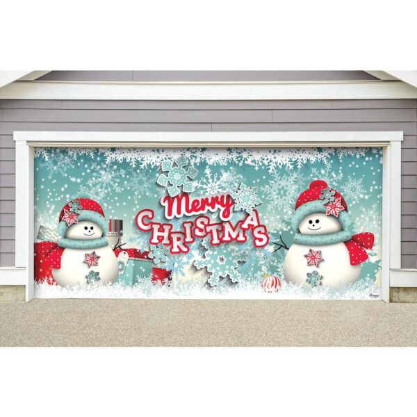 My Door Decor 7 ft. x 16 ft. Snowman Merry Christmas-Outdoor Christmas Holiday Garage Door Banner Decor