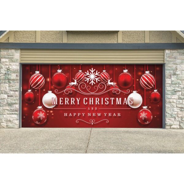 My Door Decor 7 ft. x 16 ft. Red Ornaments in Snow Christmas Garage Door Decor Mural for Double Car Garage
