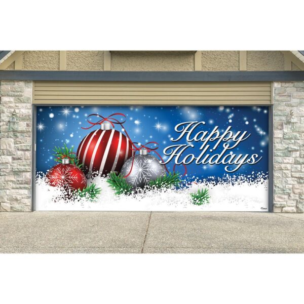 My Door Decor 7 ft. x 16 ft. Red and White Christmas Ornaments on Red Christmas Garage Door Decor Mural for Double Car Garage
