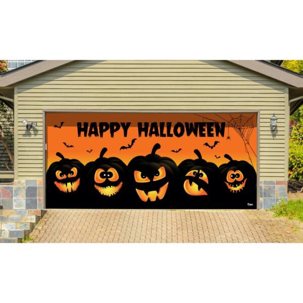 My Door Decor 7 ft. x 16 ft. Happy Halloween Jack-O-Lanterns Garage Door Decor Mural for Double Car Garage Car Garage
