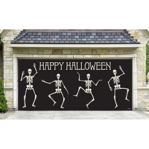 My Door Decor 7 ft. x 16 ft. Happy Halloween Skeletons Garage Door Decor Mural for Double Car Garage Car Garage