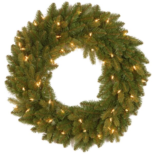 National Tree Company 24 in. Avalon Spruce Artificial Wreath with Clear Lights