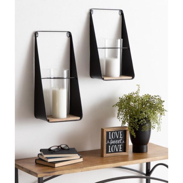 Kate and Laurel Blackwell Natural/Black Metal Candle Sconce (Set of 2)