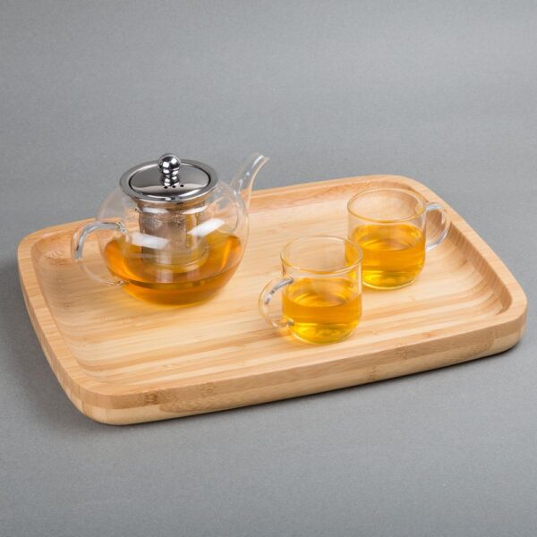 Creative Home 11 in. L x 14 in. W Natural Bamboo Rectangular Serving Tray Coffee Tea Platter Dessert Fruit Plate