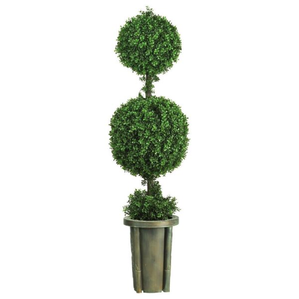 Nearly Natural Indoor and Outdoor 5 ft. Double Ball Leucodendron Topiary with Decorative Vase