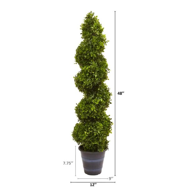 Nearly Natural Indoor and Outdoor 48 in. Boxwood Spiral Topiary with Planter