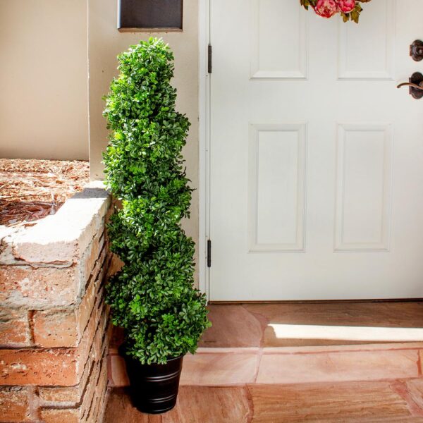 Nearly Natural Indoor and Outdoor 48 in. Boxwood Spiral Topiary with Planter