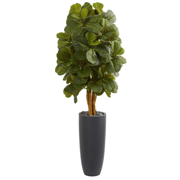 Nearly Natural 5.5 ft. High Indoor Fiddle Leaf Artificial Tree in Gray Cylinder Planter