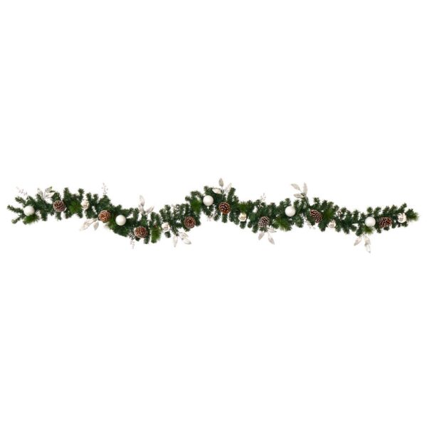 Nearly Natural 9 ft. Battery Operated Pre-lit Ornament and Pinecone Artificial Christmas Garland with 50 Clear LED Lights