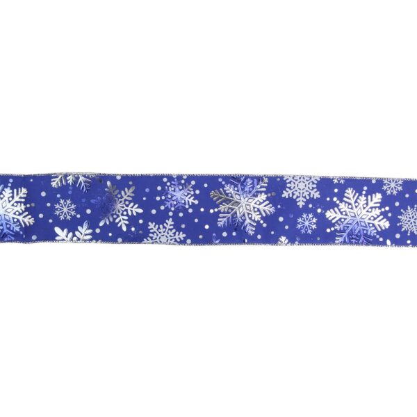 Northlight 2.5 in. x 16 yds. Metallic Blue and Silver Snowflake Wired Craft Ribbon