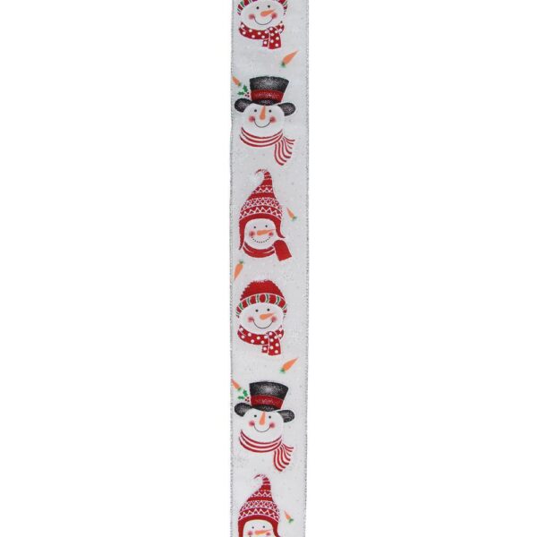 Northlight 2.5 in. x 16 yds. White and Red Winter Snowman Wired Craft Ribbon