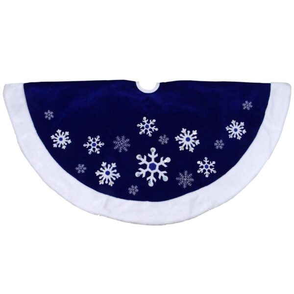 Northlight 48 in. Blue Velveteen Snowflake Christmas Tree Skirt with Faux Fur Trim