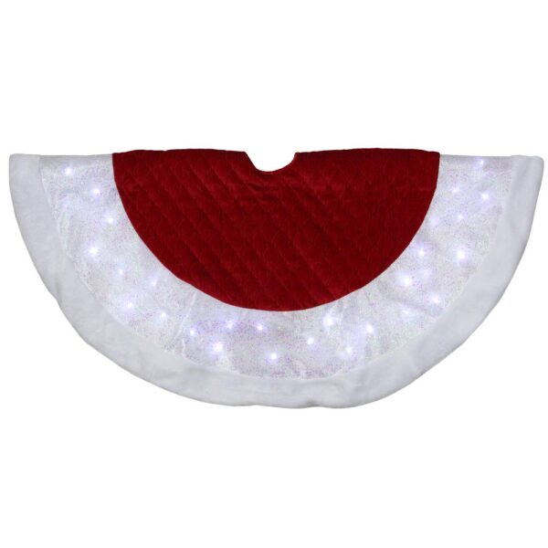 Northlight 48 in. LED Red Quilted Velvet Iridescent Christmas Tree Skirt with Faux Fur Trim