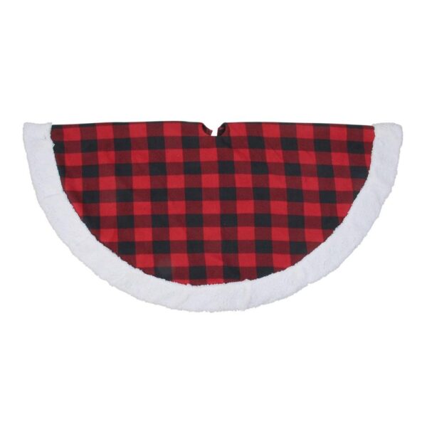 Northlight 56 in. Black and Red Buffalo Plaid with White Sherpa Christmas Tree Skirt
