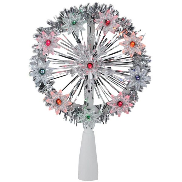 Northlight 7 in. Silver Tinsel Snowflake Starburst Christmas Tree Topper - Multi Lights