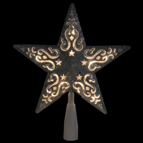 Northlight 8.5 in. Silver Glitter Star Cut-Out Design Christmas Tree Topper - Clear Lights