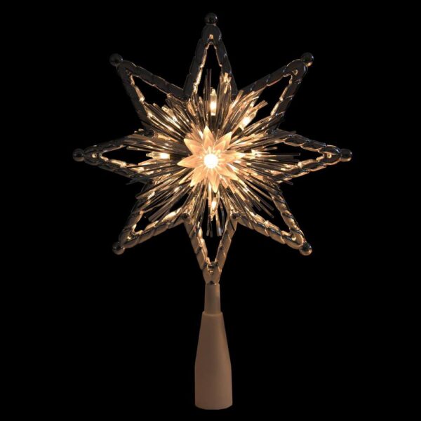 Northlight 8 in. Retro Silver Tinsel 8-Point Star Christmas Tree Topper - Clear Lights
