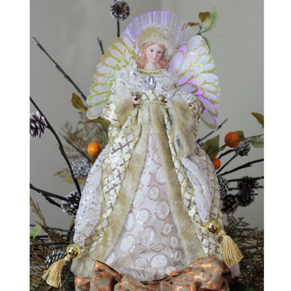 Northlight 16 in. Lighted B/O Fiber Optic Angel in Golden Sequined Gown Christmas Tree Topper