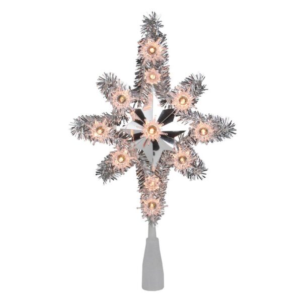 Northlight 11 in. Silver Tinsel Star of Bethlehem Christmas Tree Topper in Clear Lights