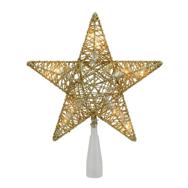 Northlight 9.5 in. Lighted 5 Point Gold Wire Star Christmas Tree Topper with Clear Lights
