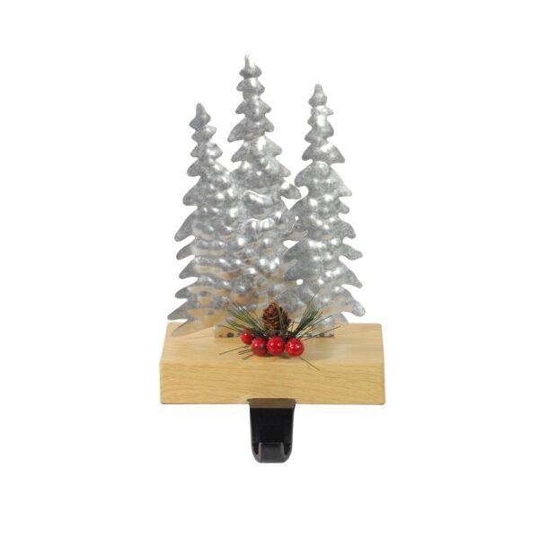 Northlight 8.5 in. Galvanized Metal and Wood Tree Shaped Christmas Stocking Holder
