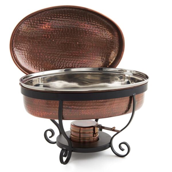 Old Dutch 16 in. x 14 in. x 13 in. 6 Qt. Hammered Antique Copper Chafing Dish