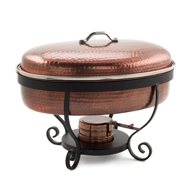 Old Dutch 16 in. x 14 in. x 13 in. 6 Qt. Hammered Antique Copper Chafing Dish