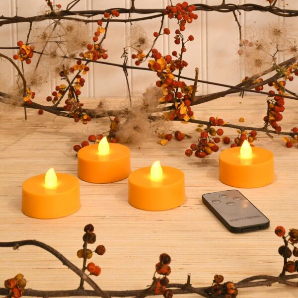 LUMABASE Battery Orange Operated Extra Large Tea Lights with Remote Control and 2-Timers (4-Count)