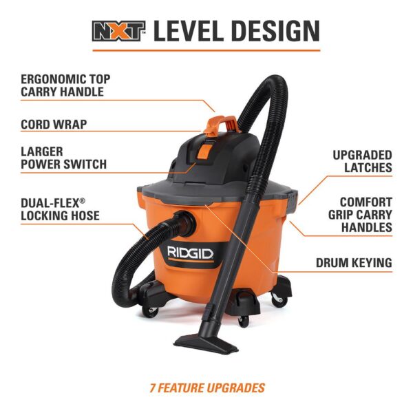 RIDGID 9 Gal. 4.25-Peak HP NXT Wet/Dry Shop Vacuum with Standard Filter, Wet Filter, Dust Bags, Hose and Accessories