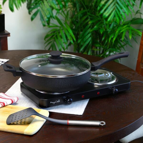 Oster Ashford 5 qt. Aluminum Nonstick Saute Pan in Black with Glass Lid