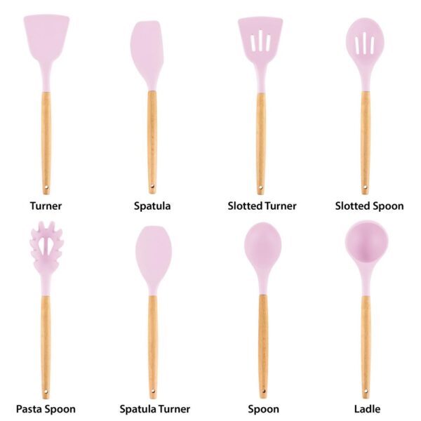 MegaChef Pink Silicone and Wood Cooking Utensils (Set of 9)