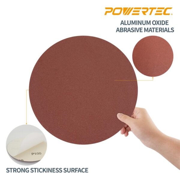 POWERTEC 12 in. 60 Grit PSA Aluminum Oxide Sanding Disc, Self Stick (3-Pack)