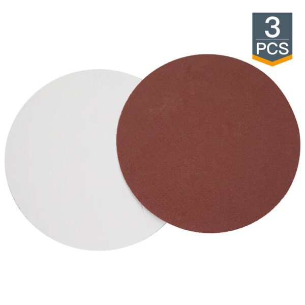 POWERTEC 12 in. 60 Grit PSA Aluminum Oxide Sanding Disc, Self Stick (3-Pack)