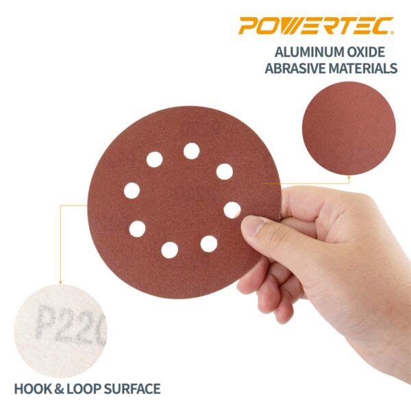 POWERTEC 5 in. 60-Grit Aluminum Oxide Hook and Loop 8-Hole Disc (25-Pack)