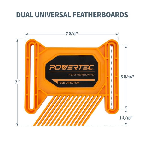 POWERTEC Dual Universal Featherboards for Multi-Functional Woodworking with Flex and Miter Lock System (1-Pack)