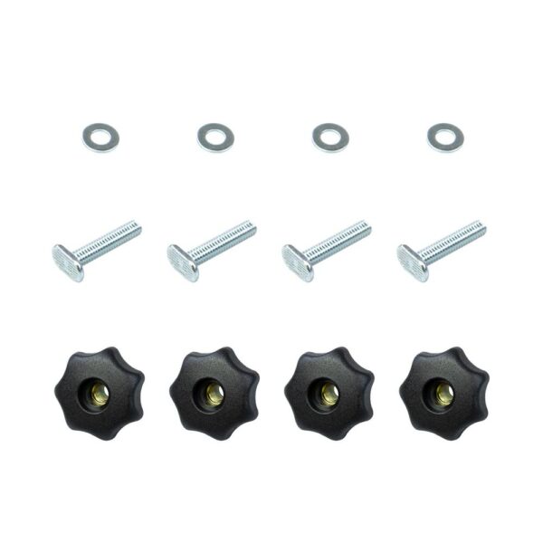 POWERTEC T-Track Knob Kit with 7 Star 1/4 in. -20 Threaded Knobs, Bolts and Washers for Woodworking Jigs and Fixtures (Set of 4)