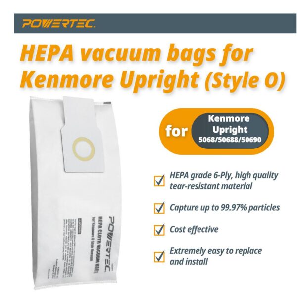 POWERTEC HEPA Cloth Vacuum Bag Replacement for Kenmore O-Style Vacuum (3-Pack)