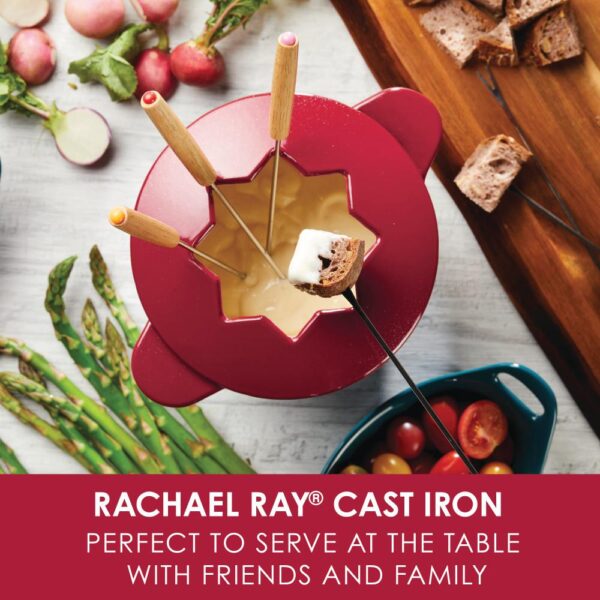 Rachael Ray Cast Iron Red Shimme Fondue Pot Set, 1.5-Quart