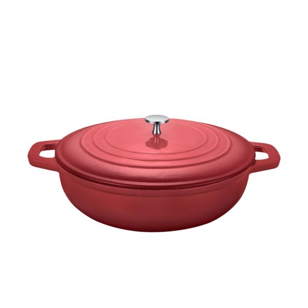 AMERCOOK LA PLURIEL 3 qt. Round Enameled Cast Iron Casserole Pan in Red with Lid