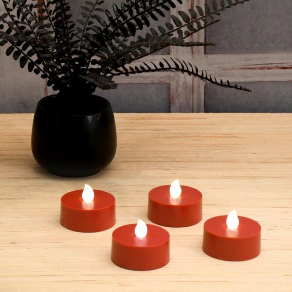 LUMABASE Red Battery Operated Extra Large Tea Lights with Remote Control and 2-Timers (4-Count)