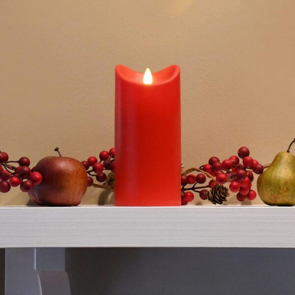 LUMABASE 7 in. Red Battery Operated Pillar Candle with Moving Flame