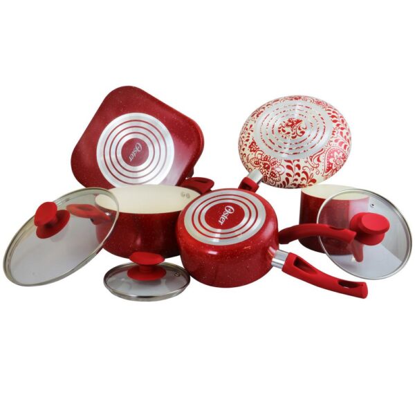 Oster San Jacinto 9-Piece Aluminum Nonstick Cookware Set in Red Speckle