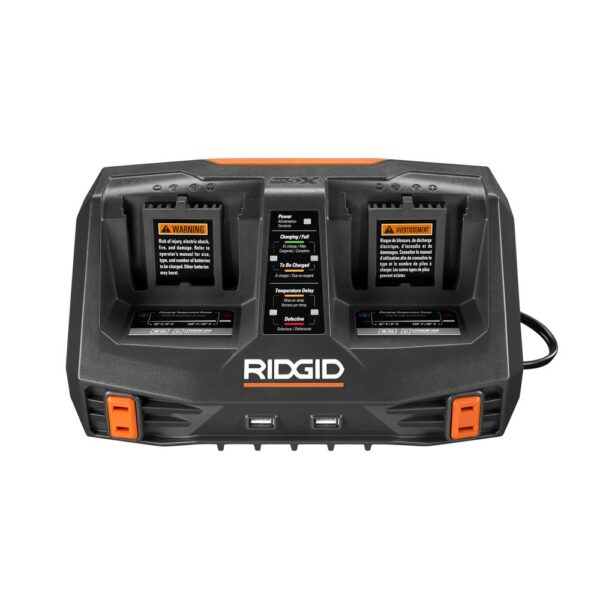 RIDGID 18-Volt Dual Port Dual Chemistry Sequential Charger with Dual USB Ports