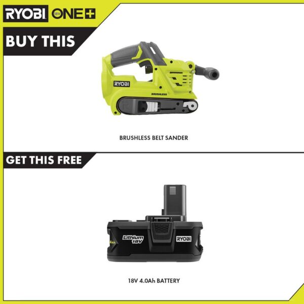 RYOBI 18-Volt ONE+ Cordless Brushless 3 in. x 18 in. Belt Sander with 4.0 Ah Lithium-Ion Battery