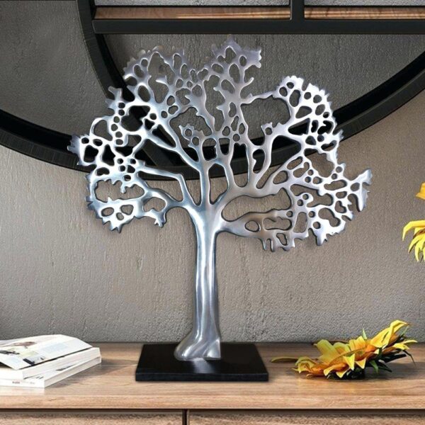 Benjara Stylish Silver and Black Aluminum Tree Decor with Block Base