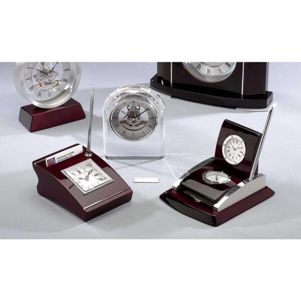 Heim Concept Silver Wood Clock with Cardholder and Pen